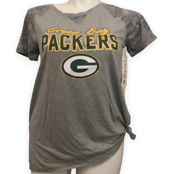 NWT: NFL Green Bay Packers | Camo Short-Sleeve T-Shirt with Knot | Sz Juniors L - Picture 1 of 10
